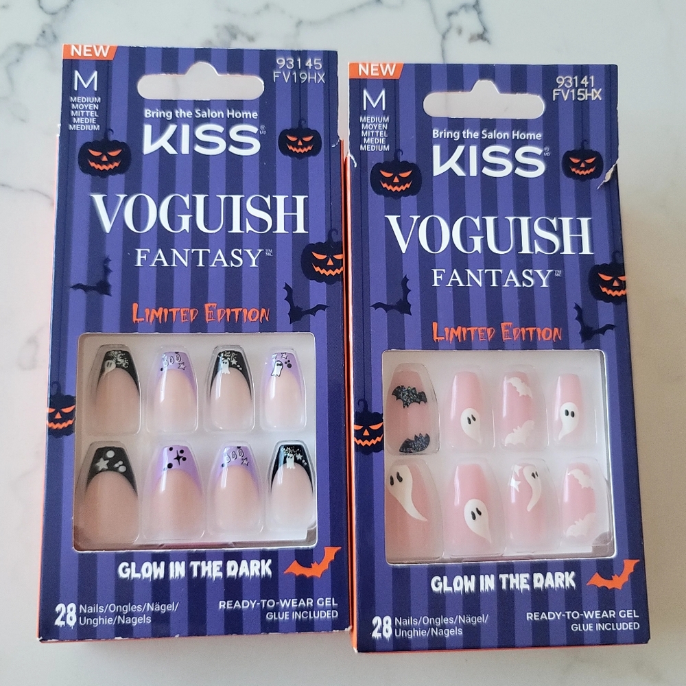 NEW KISS Voguish Fantasy Halloween Nails 2 Pack Size Medium  GLOW IN THE DARK